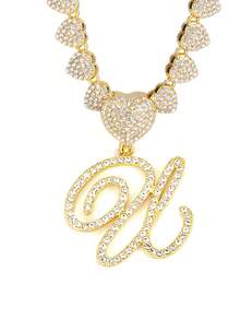 字母吊坠项链 迈阿密链条项链 女士嘻哈镶钻字母吊坠项链 珠宝礼物 - 愛心字母項鍊 - 查看 42