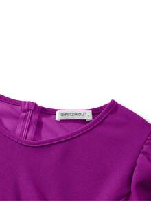 Vestido de mujer de cuello en V elegante con volantes en el bajo, vestido midi asimétrico/irregular de unicolor para ocasiones elegantes, bodas, oficina, uso diario, primavera/verano - Morado Violeta - Ver 6