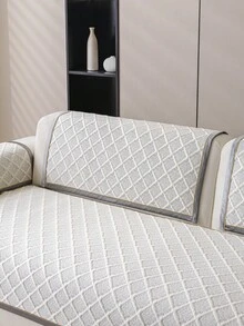 1pc Solid Color Plaid Pattern Chic Sofa Cover, Modern Minimalist Sofa Slipcover, Stain Resistant, Anti-Slip, Dust-Proof, Protects Sofa, Machine Washable, Non-Deforming, Fade-Resistant, Durable, Pet-Friendly, Sofa Makeover, Sofa Decor, Enhances Ambiance, Fits 1-4 Seater, L-Shaped Sofa - Grey - View 6