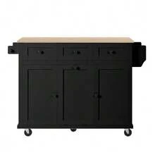 Kitchen Island With Wheels, Extendable Dining Area, Kitchen Island With Waste Bin And Drawers, Mobile Kitchen Island Ideal For Kitchen And Dining Room (White) - Black - View 12