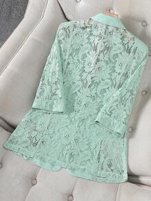 Áo khoác blazer lưới nhẹ màu xanh bạc hà cho nữ, kiểu dáng thường ngày, tay ngắn, thích hợp mặc công sở, size nhỏ, mùa xuân. - Màu xanh Bạc hà - Xem 3