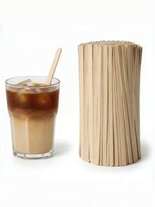 50/100 peças de varetas de café de madeira de alta qualidade, adequadas para café, chá e cocktails, cor de madeira natural, ideais para uso doméstico ou em cafetaria, acessórios de cafetaria, aparência natural, material de madeira - Multicolorido - Ver 3