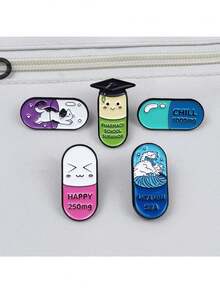 1/5件装创意卡通胶囊造型胸针，英文字母装饰翻领别针，独特简约配饰，可搭配服装或背包 - 彩色 - 查看 3