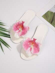 Sandal đế bằng một quai kiểu Pháp trang trí hoa, thích hợp cho hẹn hò, mua sắm, tụ họp, tiệc tùng, đi làm, công sở, mùa hè. - Màu Hồng Tươi - Xem 4