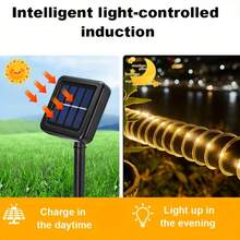 Lampu Tabung LED Tenaga Surya, Tidak Perlu Kabel, Lampu String PVC Transparan Fleksibel, 8 Mode, Sensor Senja Hingga Fajar Tahan Air IPX4, Cocok untuk Dekorasi Taman Luar Ruangan - cahaya putih hangat - View 7