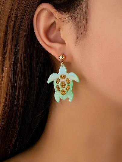 1 Pair Acrylic Turtle Dangle Earring For Women, Summer Ocean Theme Sealife Earrings Jewelry For Daily And Vacation Wear
