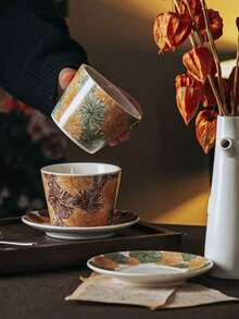 Bộ tách và đĩa cà phê kiểu Ý cổ điển mới, cốc sứ có tay cầm dùng hàng ngày, cốc nước văn phòng, tách trà chiều thanh lịch, tách trà hoa, tách và đĩa cao cấp chịu nhiệt với họa tiết hoa mưa, thích hợp cho các buổi họp mặt gia đình, trà chiều với bạn bè, quà tặng, quà tặng Ngày của Mẹ, quà sinh nhật. - Nhiều màu - Xem 2