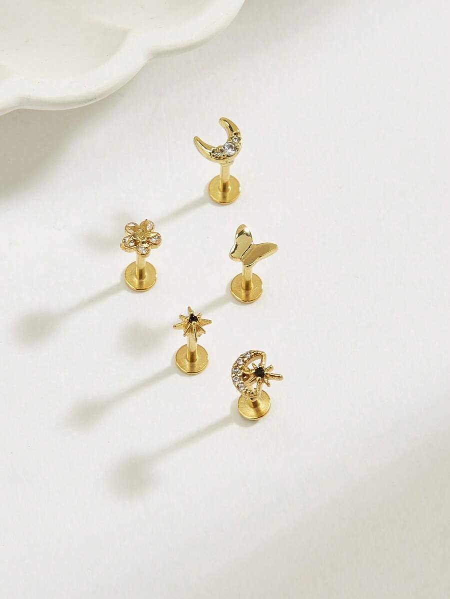 1 đôi bông tai hình bướm và trăng thời trang, phù hợp cho nữ giới đeo hàng ngày. - Nhiều màu - Xem 1