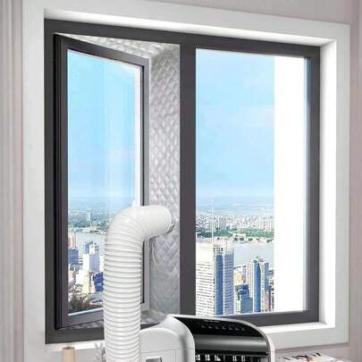 Kit de sellado de ventana para aire acondicionado portátil, tela de sellado de marco de ventana de aire acondicionado, color gris plateado