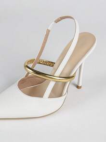 女士白色时尚优雅尖头细高跟鞋，舒适简约百搭浅口鞋 - 白色 - 查看 3