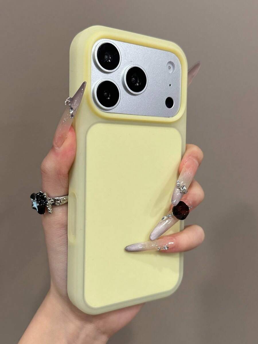 哑光亲肤感果冻软壳手机壳，兼容 17 Pro Max、17 Pro、17、16、15 Pro Max，超薄液态硅胶保护防震后盖 - 乳黃色 - 查看 1