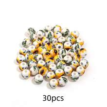 20-30 hạt sứ cổ điển màu xanh trắng, hạt tròn gốm hình hoa hướng dương, nguyên liệu làm trang sức DIY - hoa hướng dương - Xem 10