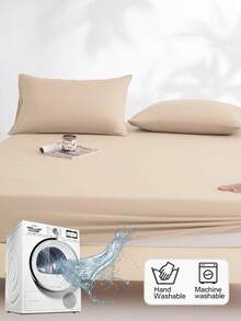 1 件套柔软磨毛床笠套装（1 个床笠 + 2 个枕套），适用于卧室和客房，四季皆宜，可机洗，颜色：苔藓绿/蓝色/深咖啡色 - 香檳色 - 查看 2