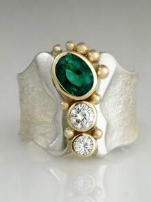 1 pièce Ensemble de bijoux de bague de mariage pour femme, édition large, avec anneaux en zirconium vert synthétique. Convient pour les fiançailles et les célébrations d'anniversaire - anneau - Voir 1