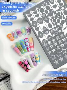 XEIJAYI 1件装美甲印花板，星形法式美甲模板，金属印花板，适用于专业美甲师，DIY美甲设计工具 - 銀色 - 查看 4
