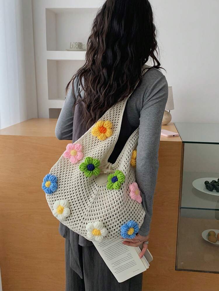 Summer New Arrival Casual Fashionable Straw Tote Bag, Large Capacity Shoulder Handbag For Shopping - Beige - View 5