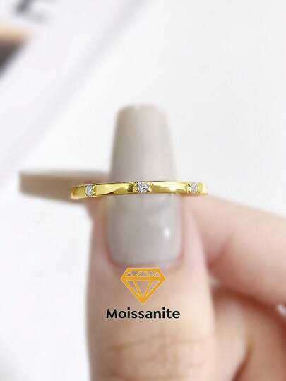 1 pieza Anillo con diamante sintético de circonita cúbica de 0,012 quilates, plata esterlina (S925) - Elegante y lujoso. Perfecto para compromisos, bodas, cumpleaños de mejores amigas y aniversarios. Joyería nupcial
