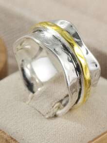 Handmade Hammered Wavy Ring Accessory, With Anti-Pressure Function, Rotatable, A Fashionable Handcrafted Jewelry Stress Relief Item - Two-color - View 8