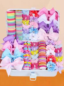 170件/套彩色闪亮蝴蝶结发饰套装，包含蝴蝶发夹、独角兽发夹、彩色蝴蝶结发夹等，适合女孩和女士，打造日常、约会、旅行、上学、情人节、2026新年等场合的甜美可爱造型，包含发夹、马尾发圈和头饰。 - 彩色 - 查看 16