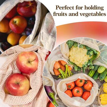 6 Pack Reusable Produce Bags Cotton Mesh Produce Bags Mesh Storage Produce Bags Reusable Durable Double Stitched With Drawstring Produce Bag For Vegetables,Fruit & Grocery Shopping (2L,2M,2S)