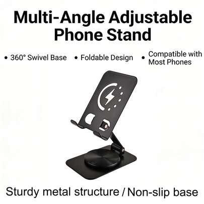 1pc Adjustable Foldable Metal Phone/Tablet Stand, 360° Rotatable, Durable Portable Design, Suitable For Home And Office Use