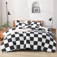 Checkered Comforter Twin 66x90Inch Black White Plaid Gingham Bed Set for Teen Boys Lightweight Microfiber Geometric Preppy Bedding 2 Pieces - 01 Cuadros Blanco y Negro - Ver 1