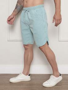 Men's Bermuda Shorts In Twill Fabric With Elastic Waistband - Light Green - View 4