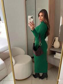 Ribbed Dress With Elegant Sleeves, High-Quality Modal Fabric, Autumn/Winter 2026. - 綠旗 - 查看 2