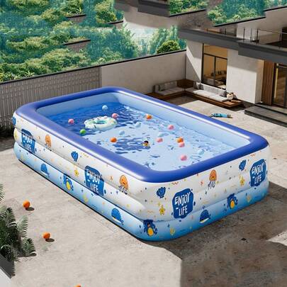Large Family Inflatable Swimming Pool - 3-Layer Structure, Durable PVC Material, Easy To Install, Foldable For Storage, Suitable For Outdoor Yard Bathing And Entertainment In Summer