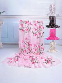 1pc Summer Sunscreen Shawl, Retro Embroidered Scarf, Beach Wrap, Floral Print, Polyester Fiber - Multicolor - View 7