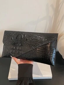 时尚纯色优雅鳄鱼纹信封手拿包，休闲百搭手提包 - 彩色 - 查看 8