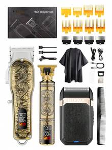 HIENA Máy cắt tóc chuyên nghiệp không dây khắc hình rồng với đầu điều chỉnh được, bộ máy tỉa tóc lưỡi chữ T có màn hình hiển thị kỹ thuật số. - Nhiều màu - Xem 8