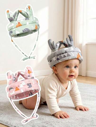 1 chiếc mũ bảo hiểm chống va chạm hình sừng hươu cho bé, mũ bảo vệ đầu chống ngã cho trẻ nhỏ, thoáng khí, có thể giặt được, cần thiết cho bé tập bò và tập đi trong mọi mùa.