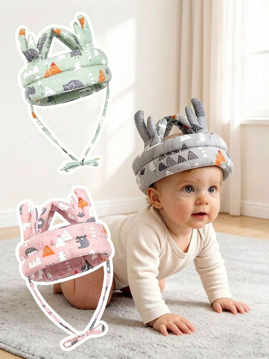 1pc Deer Horn Shaped Baby Anti-Collision Helmet, Toddler Anti-Fall Head Protection Cap, Breathable Washable All Season Essential For Baby Crawling And Walking - Multicolor - View 1