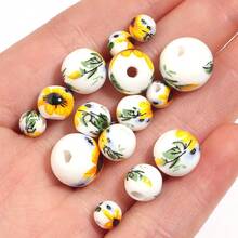 20-30 hạt sứ cổ điển màu xanh trắng, hạt tròn gốm hình hoa hướng dương, nguyên liệu làm trang sức DIY - hoa hướng dương - Xem 5