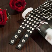 1件装女士朋克铆钉流苏颈圈领带，PU皮革可调节铆钉领带，适合哥特派对、锐舞节等场合 - 黑色 - 查看 2