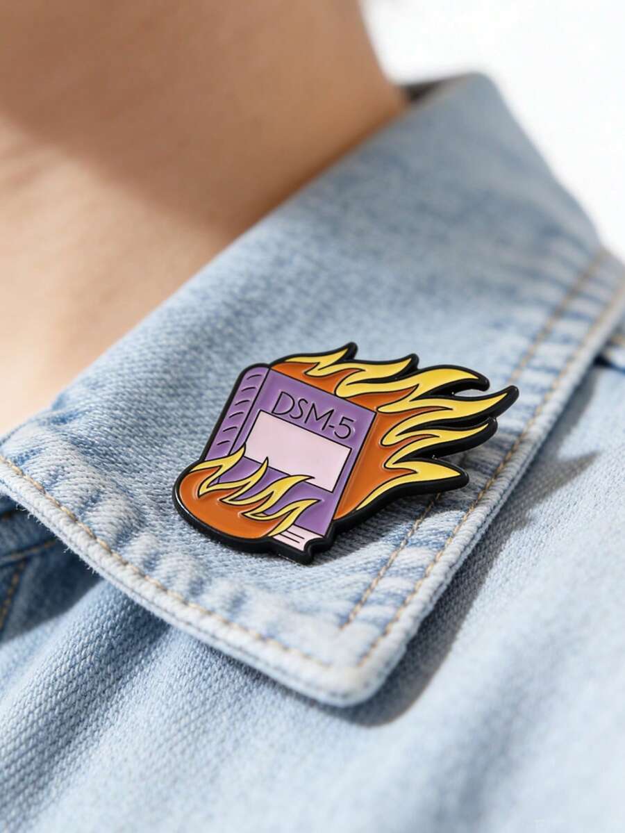 1 chiếc ghim cài áo chủ đề sức khỏe tâm thần nổi loạn, hình chú mèo con nằm hoạt hình, ghim cài áo hình cuốn sách DSM-5 đang cháy, huy hiệu tự chăm sóc bản thân bằng kim loại, ghim cài áo thời trang, ghim cài ba lô, quần áo, trang sức, túi xách, quà tặng tốt nghiệp không phai.
