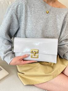 2026 New Crocodile Embossed Envelope Clutch Bag, High-Quality Minimalist Women's Underarm Bag, Large Capacity Solid Color Glossy Handbag - White - View 6