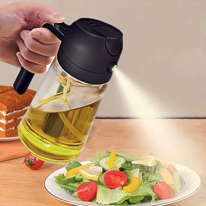 Bình đựng dầu ăn bằng nhựa hai đầu chống rò rỉ 470ml với vòi bóp, thích hợp cho nấu ăn, chiên rán, làm nước sốt salad, nướng, dùng nồi chiên không dầu, dã ngoại ngoài trời, nhà bếp gia đình, dễ vệ sinh và bền.