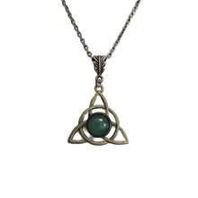 1pc Triquetra Celtic Knot Necklace With Green Natural Stone, Vintage Bronze Trinity Knot Pendant, Wiccan Pagan Jewelry Ideal For Spiritual Meditation, Daily Casual Wear, Festival Outfits & Boho Style Matching - AQ-2004 - 查看 4