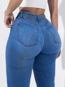 This Brand New Blue Y2K High-Waisted Slimming Stretch Denim Jeans Feature An Elegant And Fashionable Design, Versatile And Practical, Suitable For Casual, Street, And Retro Styles.It Is Suitable For All Seasons And Is Also An Ideal Choice For New Year And Valentine's Day. - 中藍色 - 查看 6