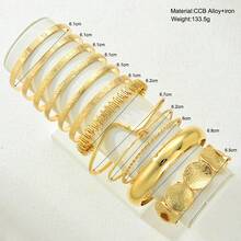 Bộ 12 chiếc vòng tay hở cổ tay kẻ sọc bất đối xứng, thiết kế lá cách điệu, bộ vòng tay thanh lịch, thích hợp làm quà tặng ngày lễ và đeo hàng ngày. - Vàng - Xem 3