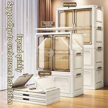 No Installation Required. Adult Wardrobe, Simple Children's Storage Cabinet, Plastic Folding Wardrobe For Rental House. - 混色 - 查看 8