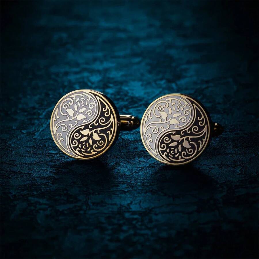 Shirt Cufflinks For Mens Chinese Style Tai Chi Kung Fu Gossip Rose Cuff Links Buttons Suit Wedding Custom Clothing Accessories - 淺金黃色 - 查看 1