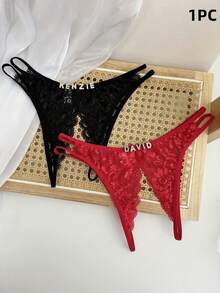 Customized Name Thong, Sparkling Crystal Letters, G-Strand, T-Shaped Shoulder Strap Open Cut Underwear, Couple Customized Sexy Bikini Gift, Personalized Women's Underwear, Wife/Best Friend Exclusive Thong - Birthday/Valentine's Day/Anniversary/Holiday Gift - Đỏ - Xem 9