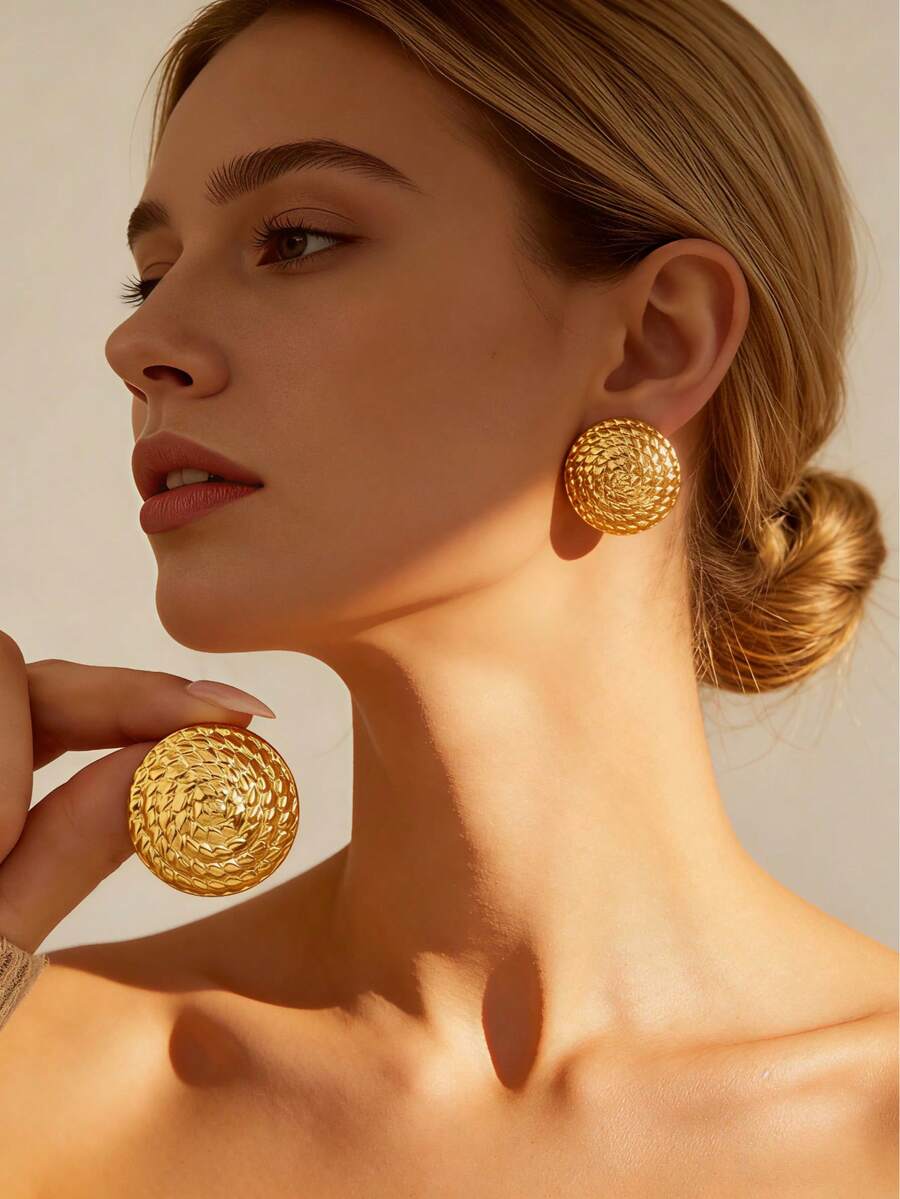 1 Đôi bông tai đinh tán bằng thép không gỉ với họa tiết đan xen phóng đại, thích hợp cho phụ nữ đeo trong các bữa tiệc. - Nhiều màu - Xem 1