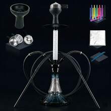 2-Hose Hollow Carved Hookah Set | Lightweight Alloy Hookah Body | Complete Accessories (Silicone Bowl, Hose, Charcoal Tray, Foil, And Mouthpiece) - one-size - View 1