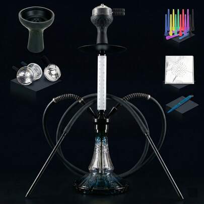 2-slangs ihåligt snidat vattenpipset | Lätt vattenpipskropp i legering | Kompletta tillbehör (silikonskål, slang, kolbricka, folie och munstycke)