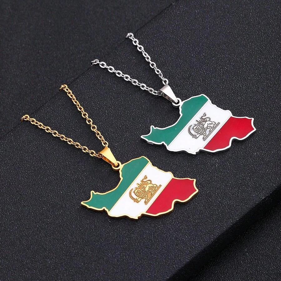 1pc 18K Gold Plated Stainless Steel Map Pendant Necklace, Fashionable & Versatile, Suitable For Women - Multicolor - View 1