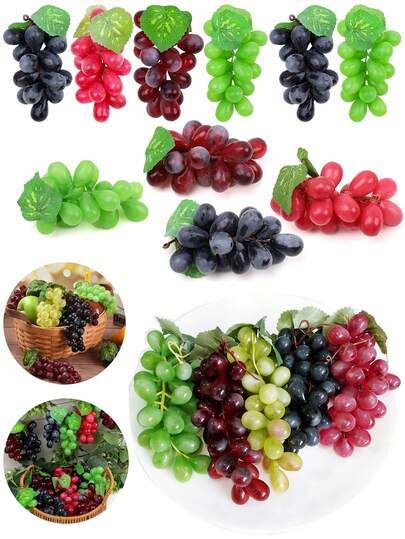8 piezas/4 piezas/1 pieza Uvas artificiales falsas, fruta falsa, racimo de uvas, disponible en colores negro, morado, rojo y verde. Decoración de fruta artificial realista, adorno colgante de racimo de uvas. Adecuado para rellenar tazones, bodas, decoración de frutas y vino en el hogar, accesorios de fotografía de cocina, decoración colgante, accesorios de fotografía de frutas falsas, decoración de mesa y centro de cocina (No apto para niños menores de 14 años)